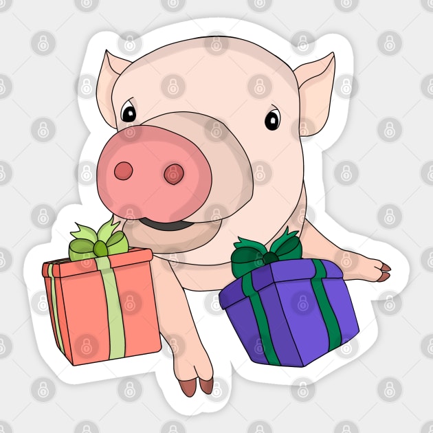 Pig Playing with Gift Boxes Sticker by DiegoCarvalho